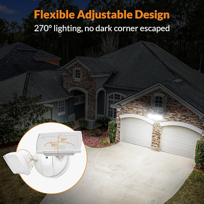 LEPOWER 3000LM Flood Light Outdoor, Switch Controlled LED Security Light, 28W Exterior Lights with 2 Adjustable Heads, IP65 Waterproof, 5500K Wall Mount Exterior LED Flood Light for Garage, Yard White