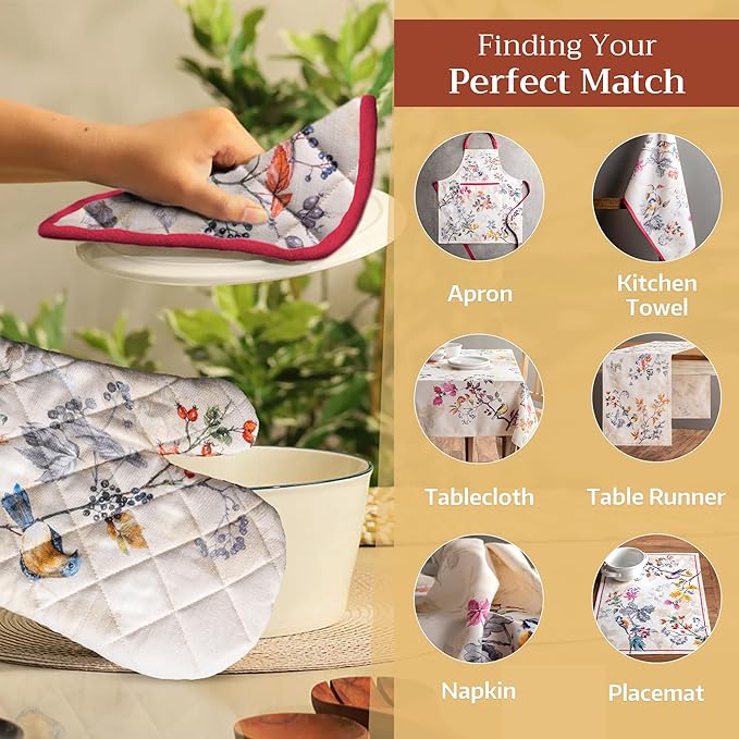 Maison d' Hermine Pot Holders Set 100% Cotton Heat Resistant Potholders 8" x 8" Hot Pads with Loop for Thanksgiving Christmas Decorations BBQ Baking Handling Hot Pans (Pack of 2, Equinoxe - Beige)