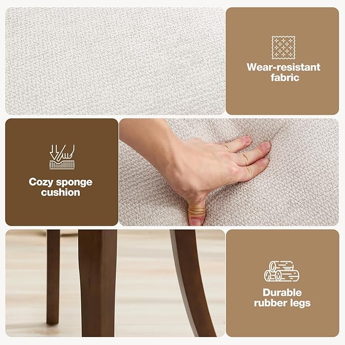 UVV Wooden Dining Chairs Set of 2, Mid Century Modern Upholstered Dining Room Chair Kitchen Chairs, Chenille Dinner Chair with Solid Wood Legs for Kitchen Dining Room, Light Grey-Chenille