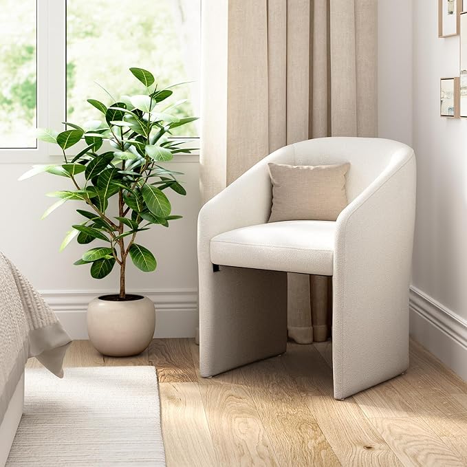 Bush Home Mid Back Barrel Office Chair, Home Office Furniture, Camille Collection, Light Cream Fabric