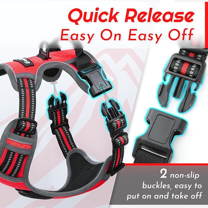 Eagloo Dog Harness Large Breed, No Pull Service Vest with Reflective Strips and Control Handle, Adjustable and Comfortable for Walking, No Choke Pet Harness with 2 Metal Rings, Red, XL