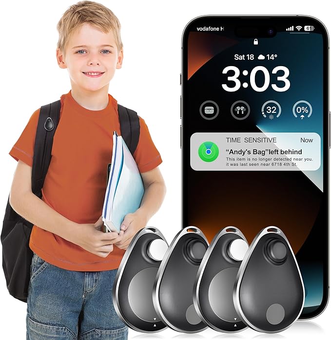 Utag GPS Tracker for Kids Hidden 4pack, Security Tag with Pins Works with Find My (iOS only), Lost Mode, Anti-Removal Tracking Device for Children, Elderly, Pets, Backpack, Vehicles, No Monthly fee