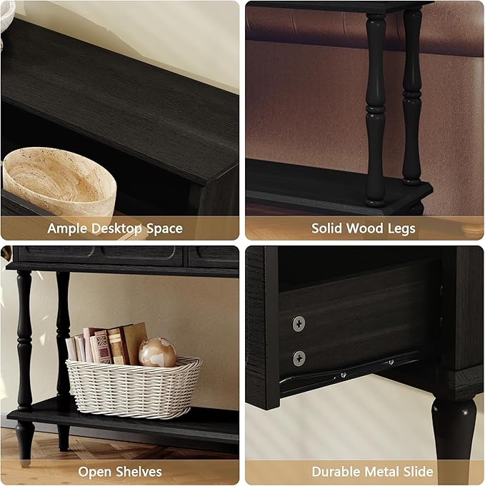 ARTPOWER Mid-Century Console Table for Entryway with 2 Drawers, Black Retro Entryway Table with Storage Cabinets and Open Shelf, Narrow Long Couch Table Behind Sofa for Living Room, Foyer, Hallway