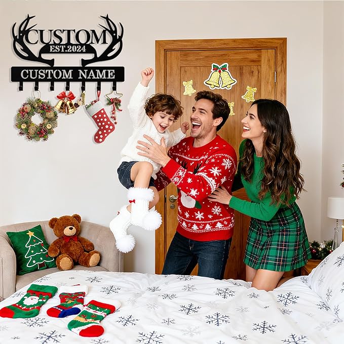 Personalized Deer Antler Key Holder Wall Mount, Custom Metal Keys Hanger for Wall with Name, Custom Key Rack Holder with Hooks for Entryway, Front Door, Hallway, Living Room, Kitchen