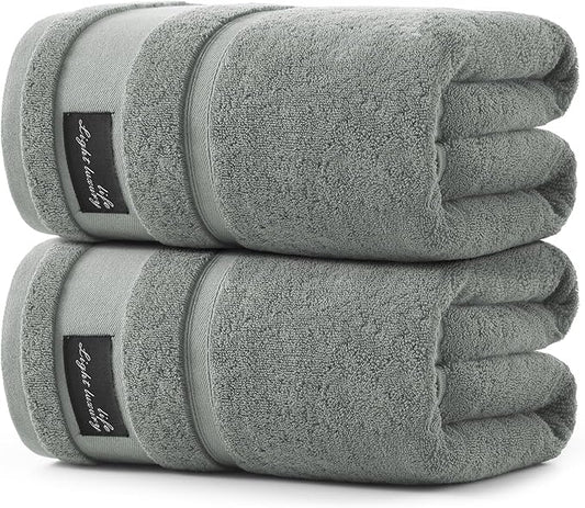 REDKISS Large Bath Towels Set 2 Piece, 100% Cotton, 31x63 in,Heavyweight 760GSM, Highly Absorbent & Quick Dry, Super Soft Luxury Bath Towel for Bathroom,Hotel Collection - Gray