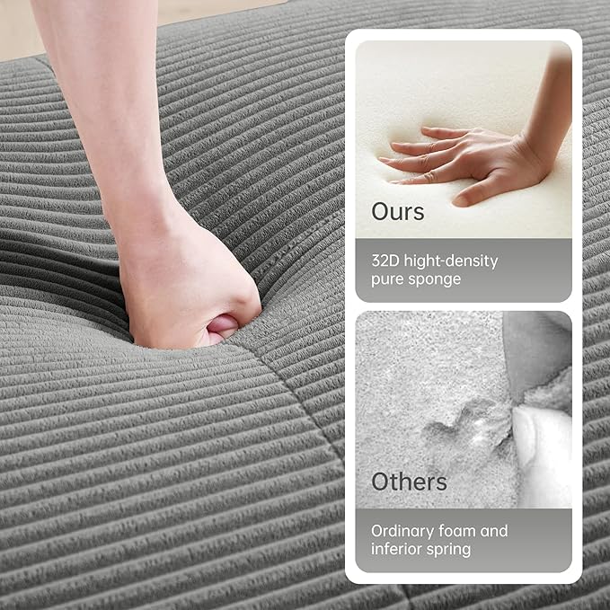 152" Modern Corduroy Cloud Sofa with Ottoman, U Shaped Boneless Modular Large Sectional Couches for Living Room, Gray 4 Seater Compressed Memory Foam Couch, Extra Deep Seat, No Assembly