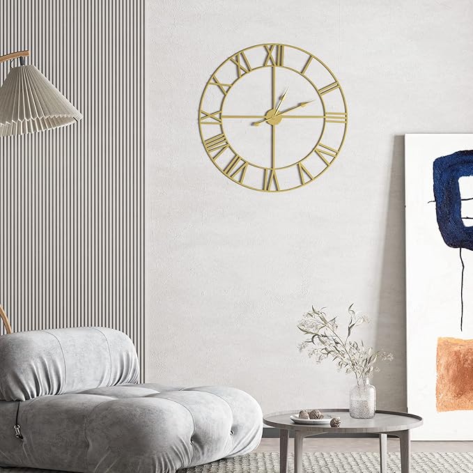 1st owned Large Wall Clock, Metal Retro Roman Numeral Clock, Modern Round Wall Clocks Almost Silent, Easy to Read for Living Room/Home/Kitchen/Bedroom/Office/School Decor (Gold, 16 Inch)