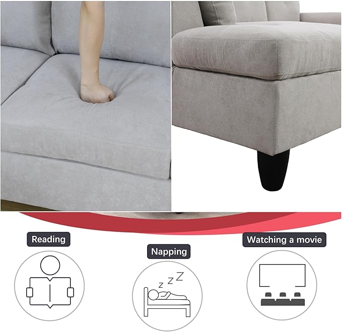 108-Inch Modular L-Shaped Sectional Sofa with Deep Seat, Modern L Shaped Cloud Couch with Chaise, Upholstered Couches for Living Room, Bedroom, Office, No Assembly Require (Gray)