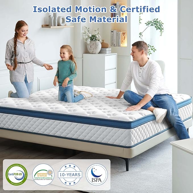 Queen Mattress, 12 Inch Medium Firm Hybrid for Queen Size Bed, Memory Foam Mattress in a Box for Pressure Relief, Individual Pocket Spring-Motion Isolation with Edge Support, CertiPUR-US