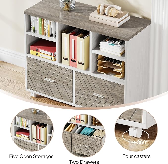 Tribesigns L-Shaped Executive Desk with Reversible File Cabinet, 63" Office Desk with Storage Drawers, L-Shaped Computer Desk with Drawer Cabinet for Hanging Letter Size Files,Gray & White