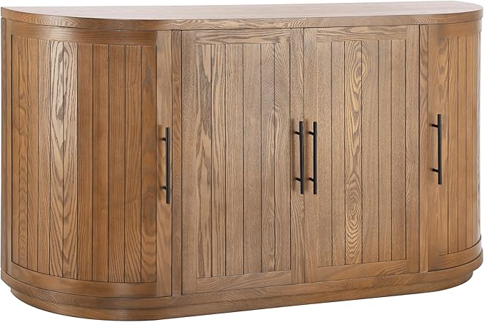 Christopher Knight Home Tian Modern Wooden Kitchen Sideboard Cabinet with Metal Handles, Living Room Storage Cabinet with Shelves, Spacious Dining Room Cupboard with 4 Doors, Curved Form, Natural