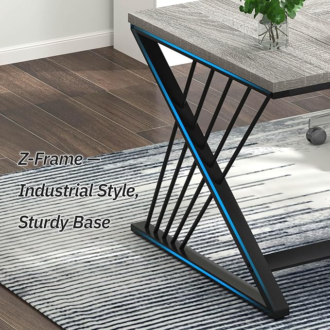 FOLUBAN 70.9" Industrial Computer Desk with Z-Shaped Legs, Modern Home Office Desk for 2 Person, Large Gaming Executive Workstation Study Table for Bedroom Writing, Light Grey