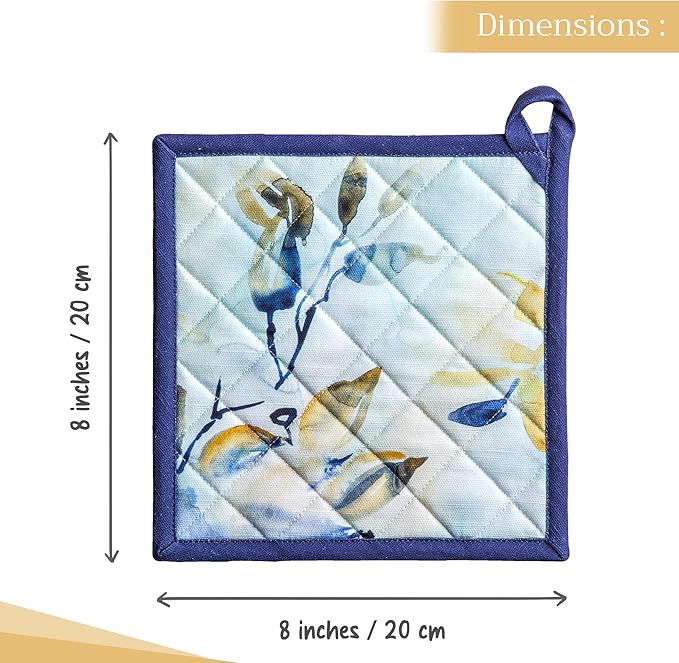 Maison d' Hermine Pot Holders 100% Cotton Heat Resistant Potholders 8" x 8" Hot Pads with Loop BBQ, Cooking, Baking, Grilling, Kitchen, Handling Hot Pans Spring/Summer (Pack of 1, Lazy Summer Days)