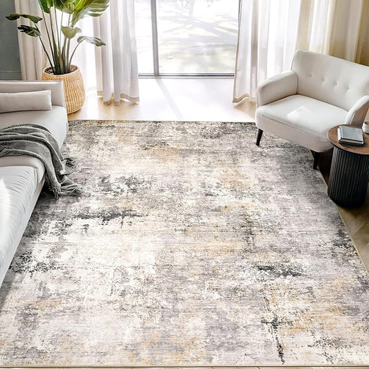 Area Rug Living Room Rugs - 5x7 Modern Abstract Soft Indoor Neutral Washable Rug Stain Resistant Non-Slip Low Pile Carpet for Bedroom Dining Room Home Office - Charcoal Grey