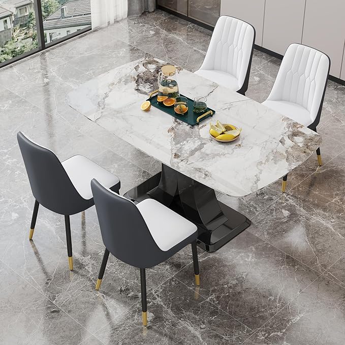 Dining Chairs Set of 2，Modern Dining Chairs, Equipped with PU Leather Backrest Cushions and Black Metal Legs, Suitable for Restaurants, Kitchens, and Bedrooms Dining Room Chairs