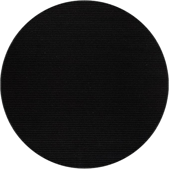 Non Slip Black Solid Rubber Back Thing Rug for Living Room 6 Round Area Rugs for Kitchen, Rugs for Bedroom, Stain Resistant Easy Cleaning Non Shedding Carpet Black 6 Round