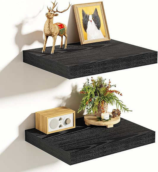 Vivelove 10.2 Inches Floating Shelves Wall Mounted, 10" Deep Wall Shelves for Bedroom, Bathroom, Living Room, Kitchen, Office, Home Decor, Modern Shelf, Set of 2, Black, 10.2x10.2x1.5