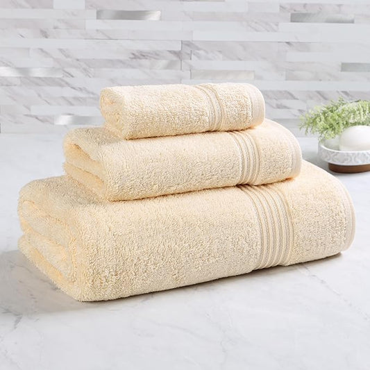 Superior Heritage Egyptian Cotton 3 Piece Towel Set, Assorted Absorbent Towels for Bathroom, Guest Bath, Luxury Home Decor Essentials, Includes 1 Bath, 1 Hand, 1 Face Towel/Washcloth, Canary