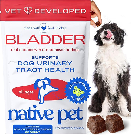 Native Pet Dog UTI Treatment - Cranberry Supplement for Dogs Bladder Control & Kidney Support - Prevent Urinary Tract Infection and Urinary Incontinence - Made with Real Cranberry Extract - 60 Chews