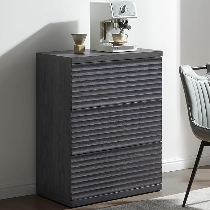 SICOTAS Sideboard Buffet Cabinet with Storage, Modern Credenza Storage Cabinet with 3 Larger Drawers, Fluted Media Console Mid Century Coffee Bar Table for Dining Room, Hallway, Dark Grey Alder