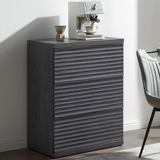 SICOTAS Sideboard Buffet Cabinet with Storage, Modern Credenza Storage Cabinet with 3 Larger Drawers, Fluted Media Console Mid Century Coffee Bar Table for Dining Room, Hallway, Dark Grey Alder