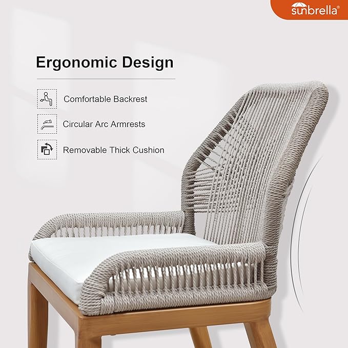 PURPLE LEAF 7 Pieces Patio Dining Set Aluminum Modern Rectangular Table and Wicker Chairs with Cushions for Kitchen Porch Garden Outdoor Furniture Sets, Teak