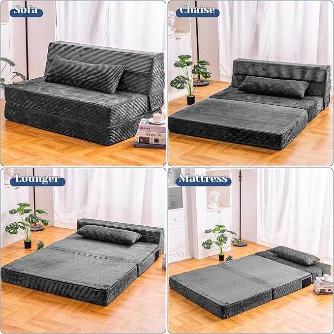 Folding Sofa Bed, Convertible Sleeper Chair with Pillow, High Density Memory Foam Fold Out Couch, Foldable Mattress Futon Sofa for Living Room/Dorm/Guest Use/Apartment/Home Office
