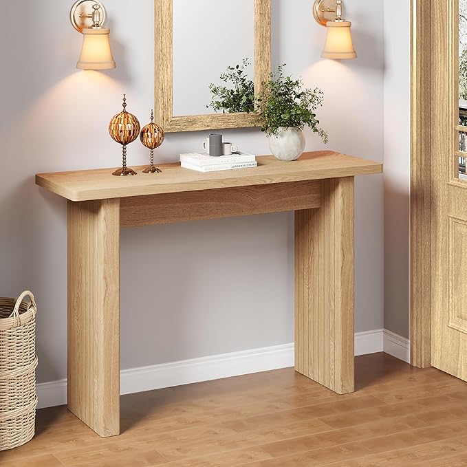 AVZEAR 43.3" Mid Century Narrow Entryway Console Table, Modern Fluted Wood Couch Table Behind Sofa Long and Skinny for Living Room Hallway Entrance Foyer (Natural)