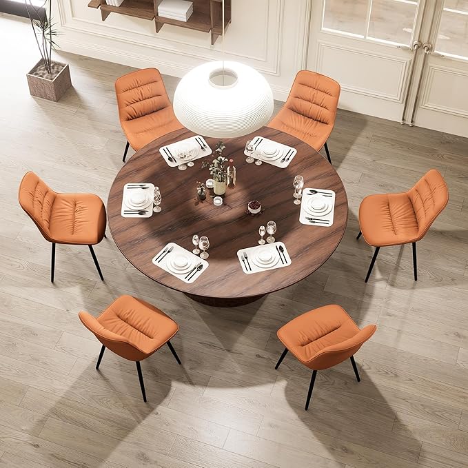 Kidol & Shellder Dining Chairs Set of 2, Modern Upholstered Faux Leather Kitchen Side Chairs with Comfortable Back - Mid-Century Armless Chair for Dining living Room Bedrooms, with Metal Legs (Orange)