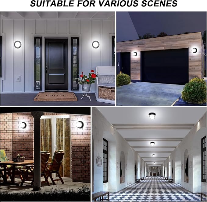 Outdoor LED Ceiling Flood Lights, Waterproof Modern Exterior Wall Light, 12W Anti Rust Outside Porch Light with 6000K Daylight Small Circle Wall Mount Fixtures for House Backdoor Yard Entryway