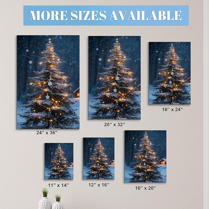 Framed Christmas Pictures Wall Decor,Vintage Pine Tree Prints,Winter Christmas Canvas Wall Art Decoration for Bedroom Bathroom Living Room Rustic Xmas Holiday Gifts (Christmas Tree 19, 16'' X 20'')