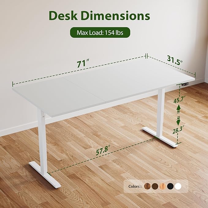 Agilestic Electric Standing Desk, Extra Large 71 x 31.5 Inches Height Adjustable Desk, Sit Stand Up Workstation for Home Office, Ergonomic Rising Gaming Computer Table with Memory Preset,White