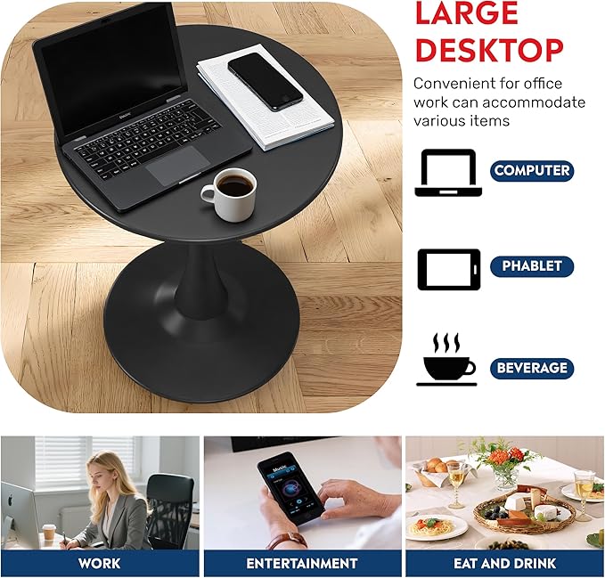 Costaelm Small Dining Table, Round PP Outdoor Table, Weather Resistant Balcony Table for Outside Poolside Deck Lawn Garden Backyard, Black