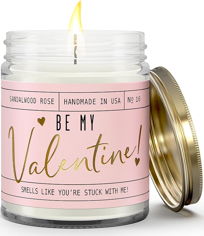 Valentines Day Gifts for Her, Valentine Candles, Valentines Gift for Girlfriend -Will You Be My Valentine Candle, w/Sandalwood & Red Roses I Valentines Gifts for Wife I 9oz, 50Hr Burn, USA Made