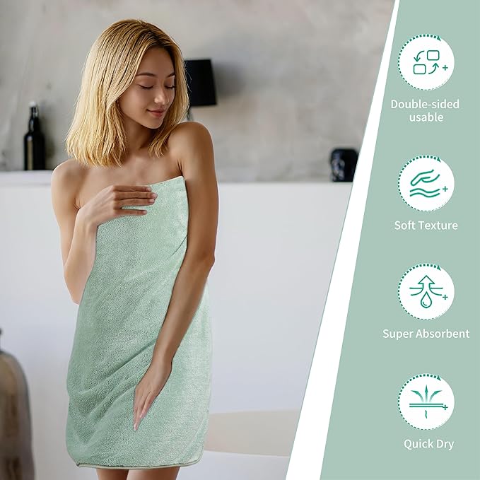 Ring Spun Terry Microfiber Bath Towel Set, 3 Piece, Oversize, Quick Dry, Lint Free, Includes Bath, face, and Hand Towels (Green)