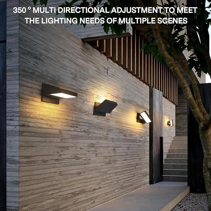 Outdoor Wall Light 350° Rotate Modern Wall Sconce Minimalist Style Wall Mount Light Aluminum Outside Light Fixture No Glare high Brightness 3000K LED Warm Lights for Porch/Front Door