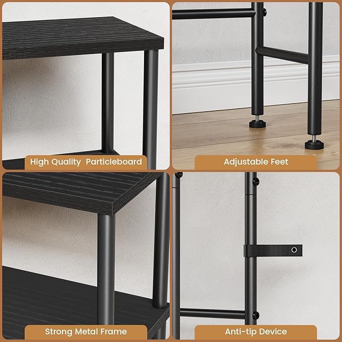 Narrow Console Table Set of 2, Small Entryway Table, 2-Tier Sofa Table with Storage, Skinny Console Tables for Entryway, Hallway, Bedroom, Living Room, Foyer, Black