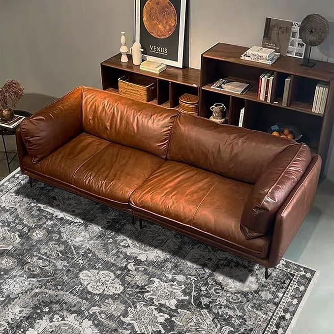 RUGSURE Washable Area Rugs - Perfect for Living Room, Bedroom, Kids Room, Nursery - Stain & Water Resistant Non-Slip, Pet & Child Friendly, Vintage Tribal Area Rugs (Grey, 4' x 6')