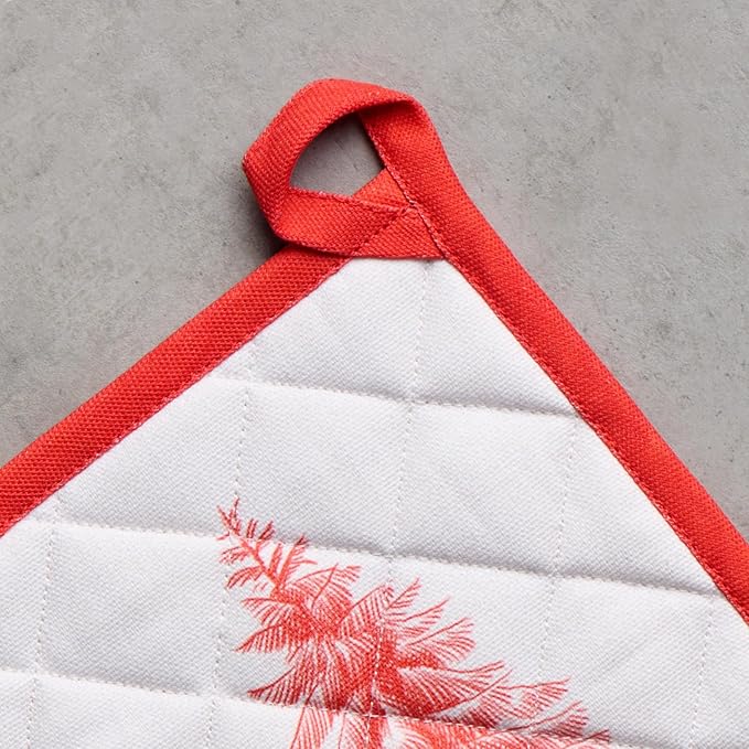 Maison d' Hermine Pot Holders Set 100% Cotton Heat Resistant Potholders 8" x 8" Hot Pads with Loop for Thanksgiving Christmas Decorations BBQ Cooking Baking Handling Hot Pans (Pack of 2, Winter Jouy)