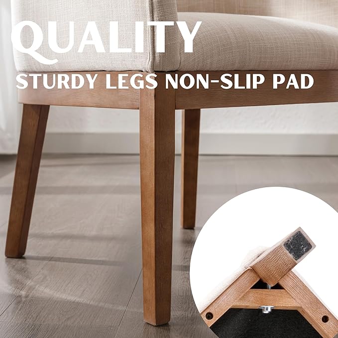 Dining Chairs Set of 6 Mid-Century Modern Dining Chairs, Linen Upholstered Kitchen Dining Room Chairs, Curved Backrest Dining Chair with Wood Legs, Beige