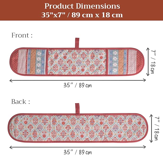 Maison d' Hermine Double Oven Mitt (7" x 35") 100% Cotton Heat Resistant BBQ Cooking Gloves with Loop for Thanksgiving Christmas Decorations Baking Cooking Barbeque Handling Hot Pan (Romane)