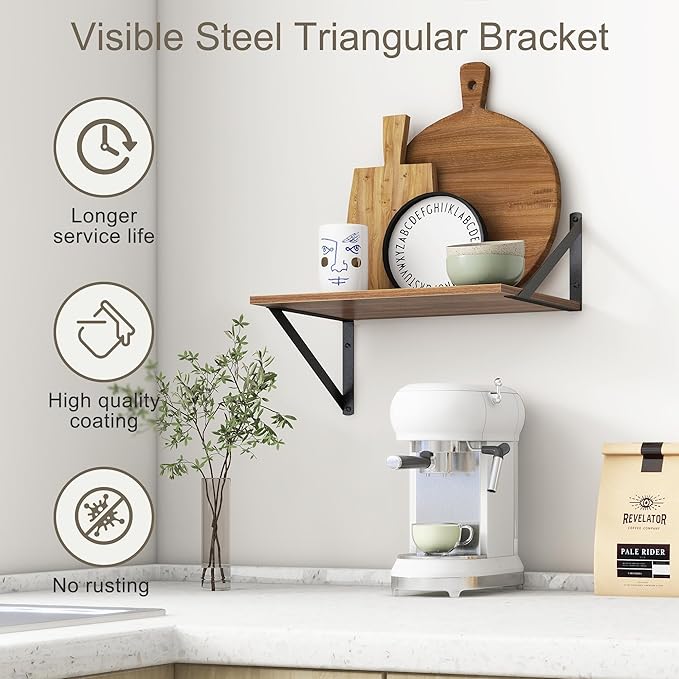 Walnut Floating Shelves Set of 2 - 16"W x 12"D Wide Display Ledges for Bedroom, Bathroom - 12 Deep Bookshelf Wall Mounted