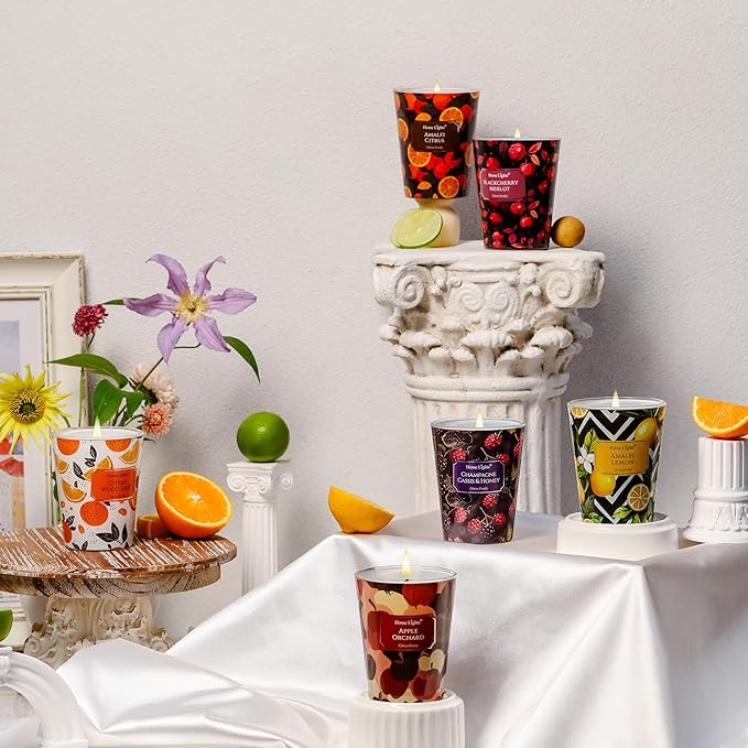 HomeLights Citrus Wood Sage Scented Candles | 6.7oz Soy Candles Eclectic Mixed Styles Large Candle Jars | Ideal Candle Gifts for Events, Home Decor Stress, Relief & Relaxation