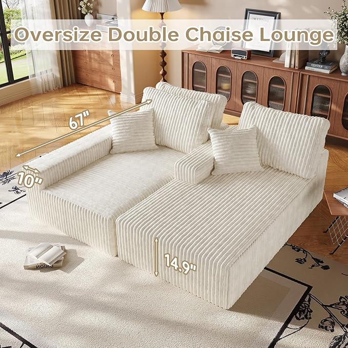 108" Sectional Couches for Living Room, Modular Sectional Sofa with L-Shape Chaise, Boneless Couch, Comfy Corduroy Fluffy Couch with Deep Seat and Side Pockets, No Assembly Required