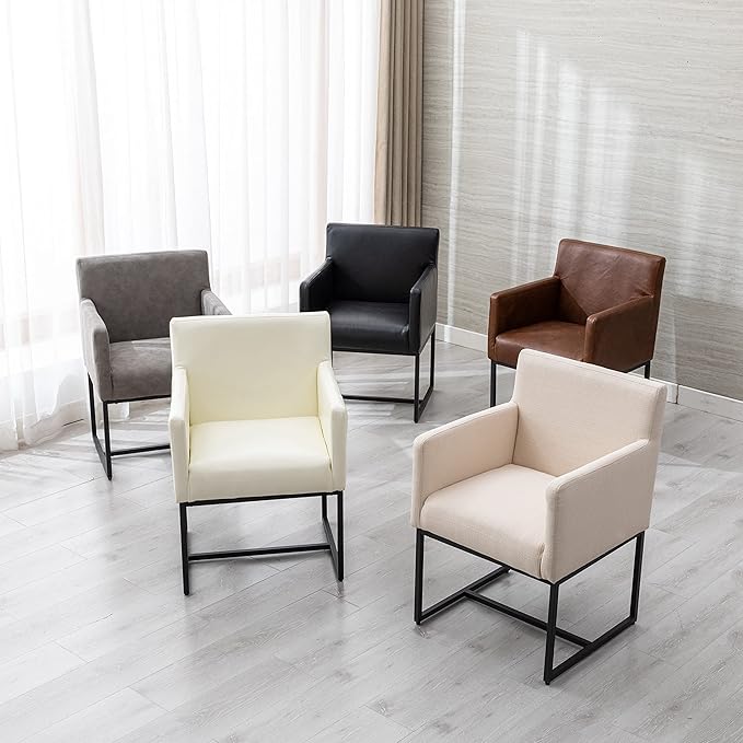 Set of 6 Upholstered Dining Chairs with Armrest, PU Leather Modern Accent Armchairs, Kitchen & Dining Room Chairs Side Chairs, Grey