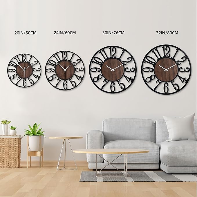 20 Inch Large Metal Wall Clock with Voice and Light Sensor Night Light, Glow in The Dark Non-Ticking Silent Battery Operated Decorative Oversized Wall Clock for Bedroom Living Room Decor