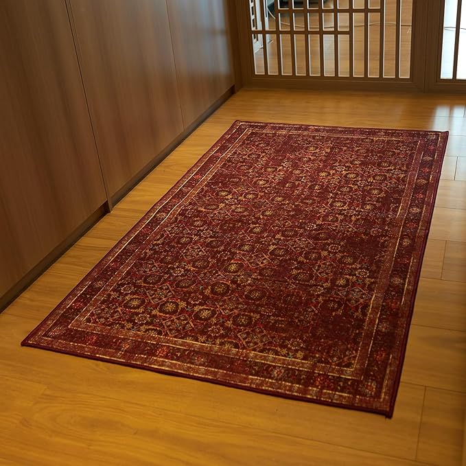 3x5 Soft Washable Area Rugs for Living Room and Bedroom, Non-Slip Stain Resistant Indoor Carpet, Cozy Floor Mat for Dining Room, Office, Stain Resistant Entryway Persian red Floral