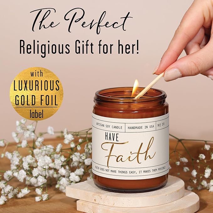 Christian Gifts for Women, Religious Gifts for Women - 'Have Faith' Candle, w/Lily of The Valley & Lavender I Spiritual Gift I Catholic Gift I 50Hr Burn, Made in The USA
