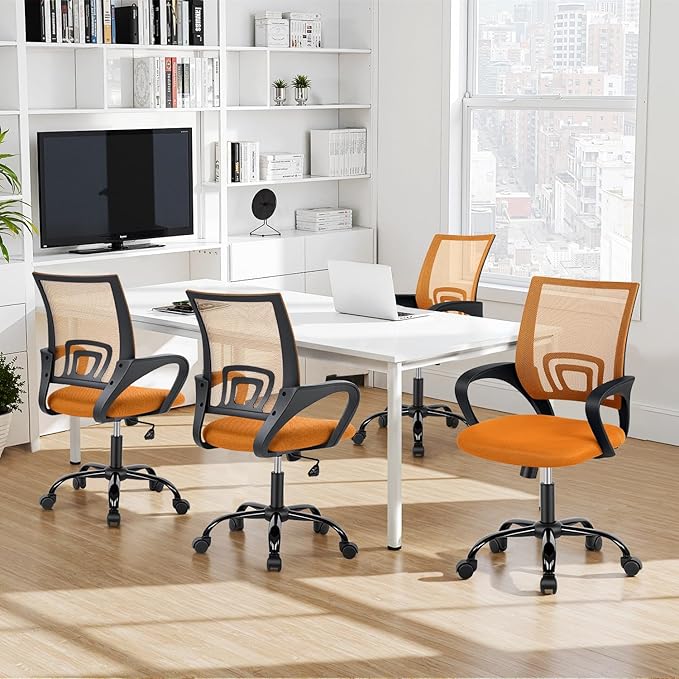 BestOffice Office Computer Chair Ergonomic Mesh Desk Chair with Lumbar Support Modern Executive Adjustable Stool Rolling Swivel for Back Pain (Orange)