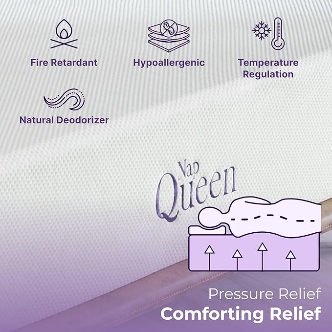 NapQueen Queen Mattress, 6 Inch Charcoal Memory Foam Mattress, Queen Bed Mattress in a Box, CertiPUR-US Certified, Medium Firm, Breathable Soft Fabric Cover